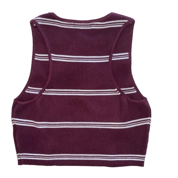 House of Harlow 1960 Sleeveless Ribbed Crop Top Burgundy/White Stripe Small NWT - Picture 2 of 3